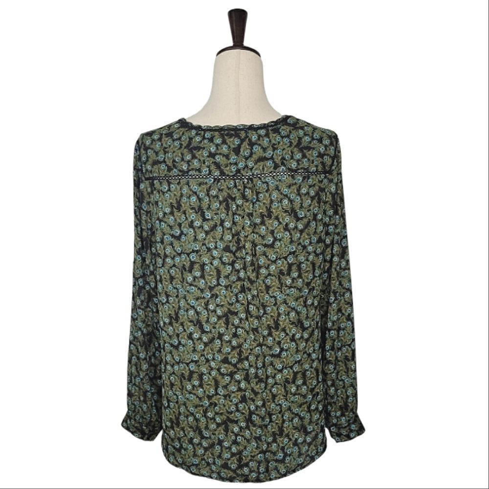 Talbots Black Peacock Feather Print Split Button … - image 4